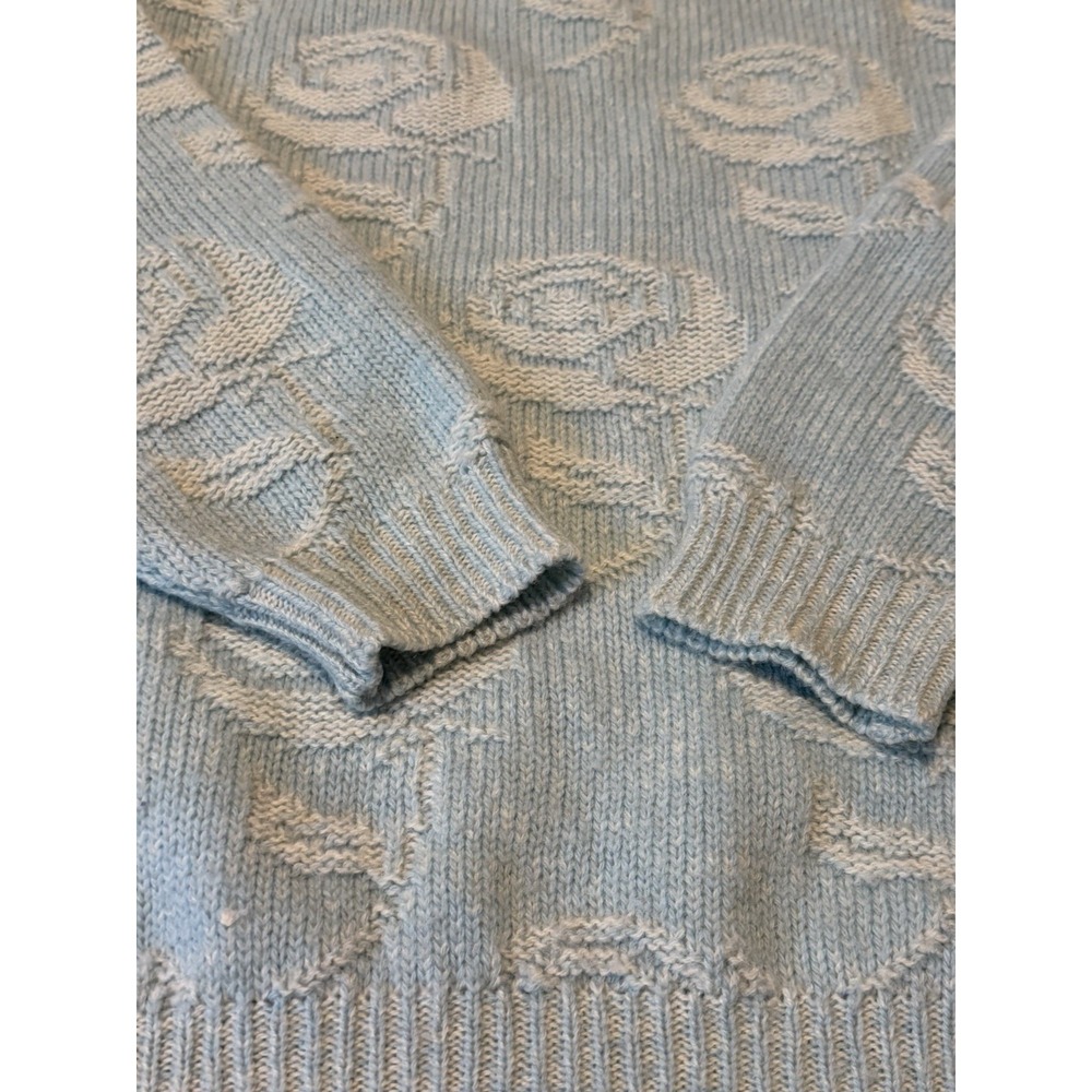 Vintage Benetton Sweater Womens M Shetland Wool Floral Blue Roses Boho EUC VTG - Picture 5 of 7